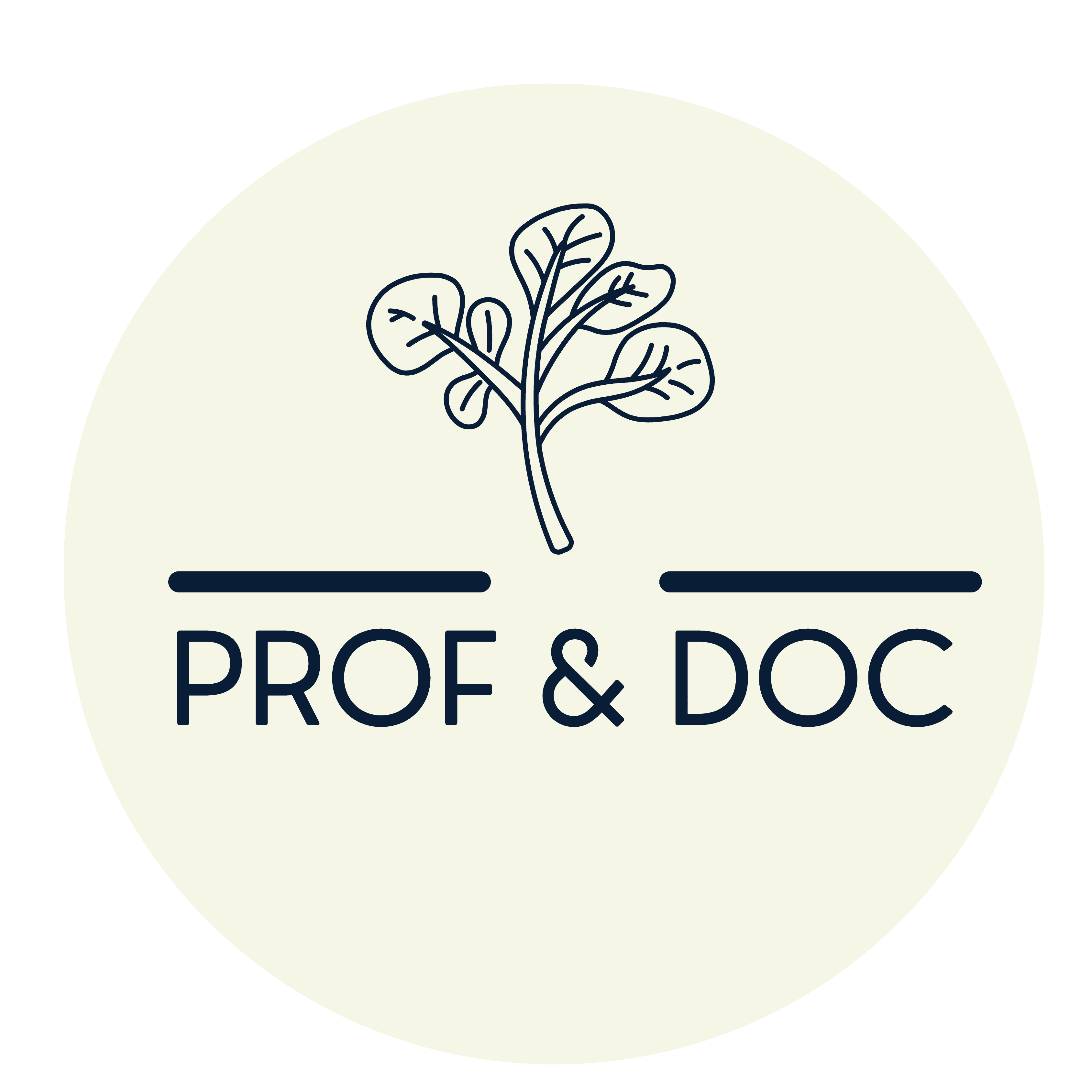 Logo featuring a stylized plant above the text "PROF & DOC" within a circular frame.