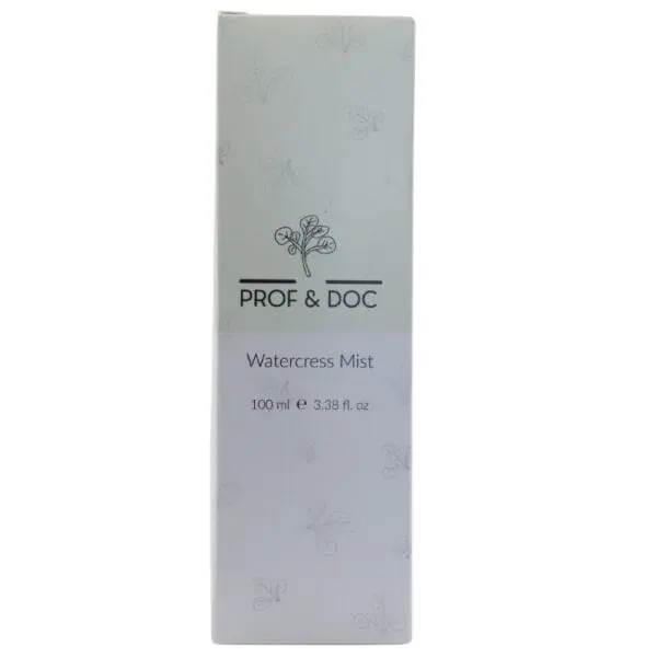 Box of Prof & Doc Watercress Mist, 100 ml (3.38 fl oz). The box is white with a minimalist leaf design and branding.